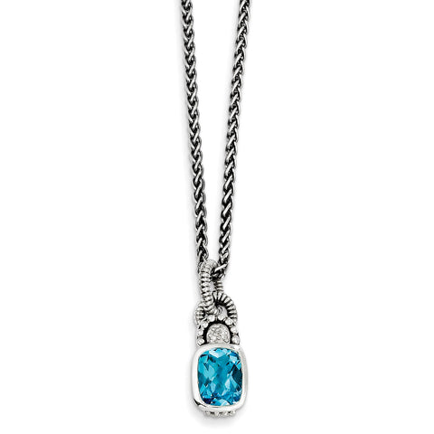 Sterling Silver Sky Blue Topaz & Diamond Necklace QTC298 - shirin-diamonds