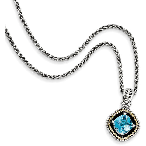 Sterling Silver w/14k Swiss Blue Topaz Necklace QTC357 - shirin-diamonds