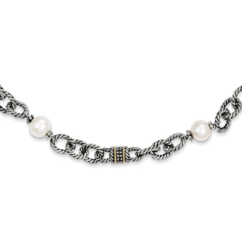 Sterling Silver w/14k FW Cultured Pearl Necklace QTC423 - shirin-diamonds