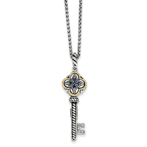 Sterling Silver w/14k Sapphire & Diamond Key Necklace QTC479 - shirin-diamonds