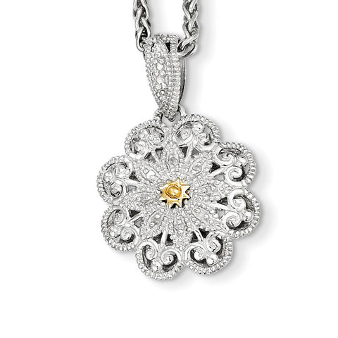 Sterling Silver w/14k Diamond Vintage Necklace QTC519 - shirin-diamonds