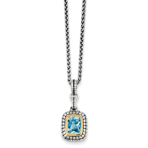 Sterling Silver w/14k Swiss Blue Topaz Necklace QTC51 - shirin-diamonds