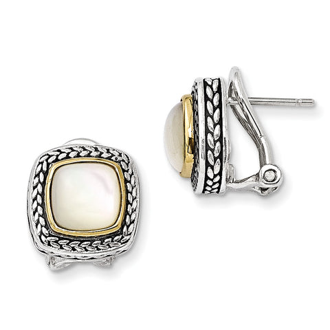 Sterling Silver w/14k Mother of Pearl Earrings QTC53 - shirin-diamonds