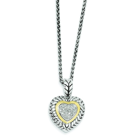 Sterling Silver w/14k 1/15ct. Diamond Heart 18in Necklace QTC542 - shirin-diamonds