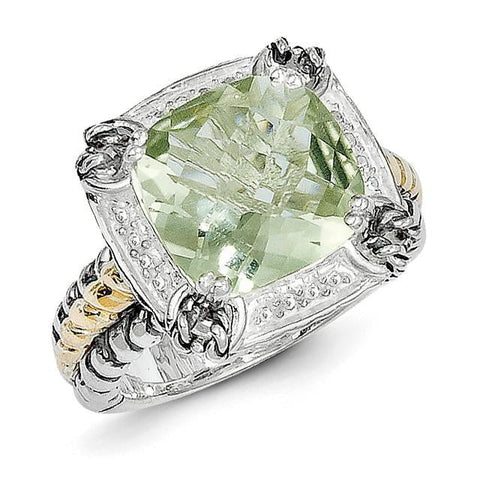 Sterling Silver w/14k Green Quartz Ring - shirin-diamonds