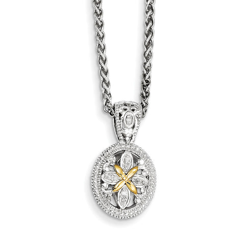 Sterling Silver w/14k Diamond Necklace QTC644 - shirin-diamonds
