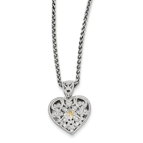 Sterling Silver w/14k Diamond Necklace QTC647 - shirin-diamonds