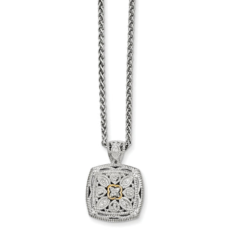 Sterling Silver w/14k Diamond Necklace QTC652 - shirin-diamonds
