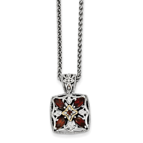 Sterling Silver w/14k Diamond & Garnet Necklace QTC655 - shirin-diamonds