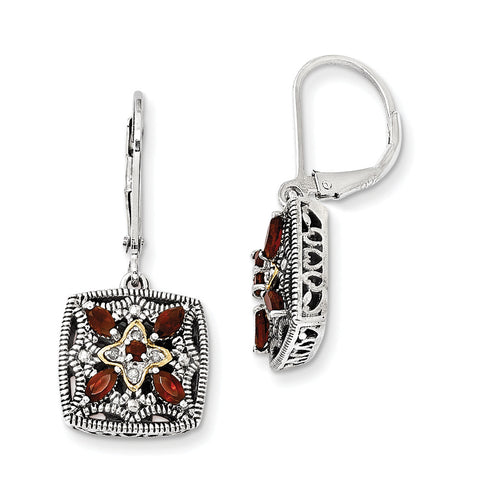 Sterling Silver w/14k Diamond & Garnet Earrings QTC657 - shirin-diamonds