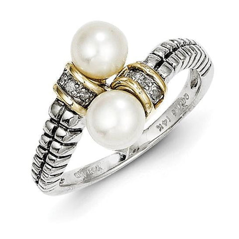 Sterling Silver w/14k FW Cultured Pearl & Diamond By-Pass Ring - shirin-diamonds