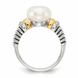 Sterling Silver w/14k Diamond & FW Cultured Pearl Ring