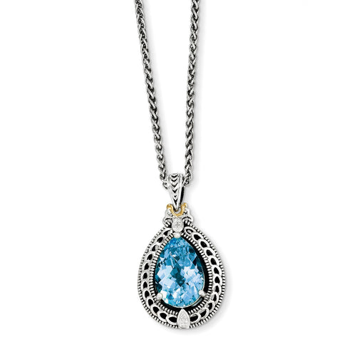 Sterling Silver w/14k Diamond & Blue Topaz Necklace QTC756 - shirin-diamonds