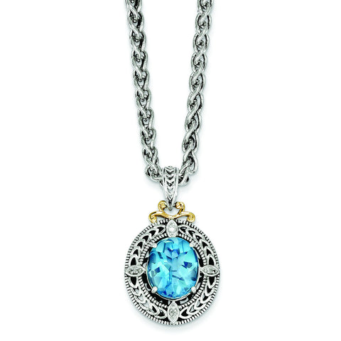 Sterling Silver w/14k Diamond & Blue Topaz Necklace QTC776 - shirin-diamonds