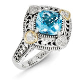 Sterling Silver w/14k Diamond & Blue Topaz Ring - shirin-diamonds