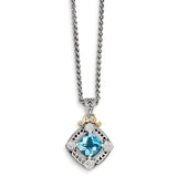 Sterling Silver w/14k Diamond & Blue Topaz Necklace QTC791 - shirin-diamonds