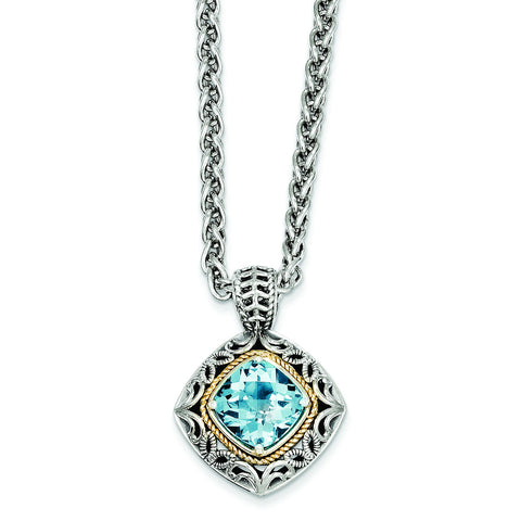 Sterling Silver w/14k Blue Topaz Necklace QTC794 - shirin-diamonds