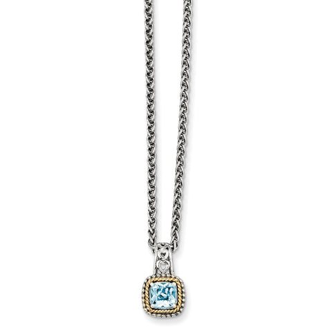 Sterling Silver w/14k Blue Topaz Necklace QTC799 - shirin-diamonds