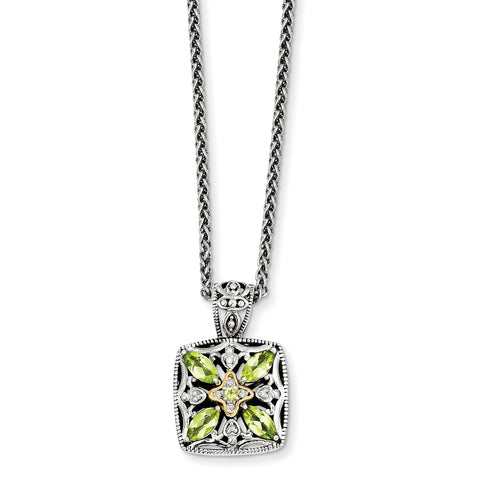 Sterling Silver w/14k Diamond & Peridot Necklace QTC872 - shirin-diamonds