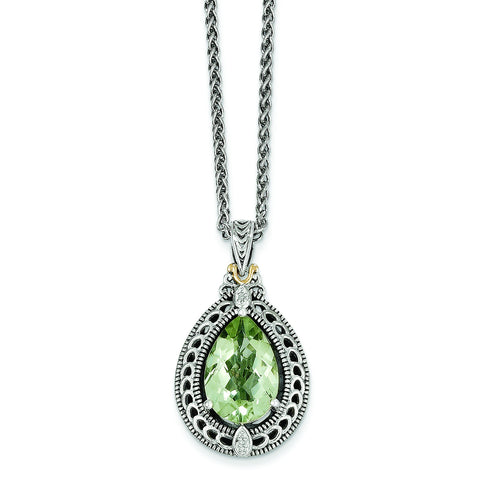 Sterling Silver w/14k Diamond & Green Quartz Necklace QTC887 - shirin-diamonds