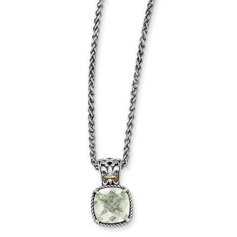Sterling Silver w/14k Green Quartz Necklace QTC909 - shirin-diamonds