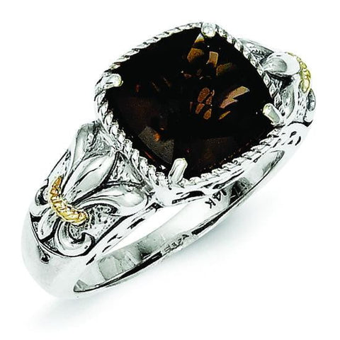 Sterling Silver w/14k Smoky Quartz Ring - shirin-diamonds