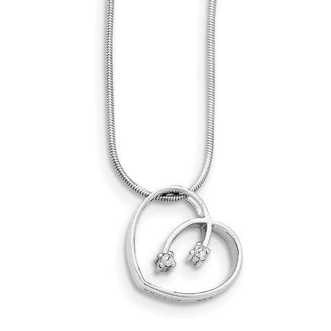 SS White Ice .02ct Diamond Heart Necklace QW157 - shirin-diamonds