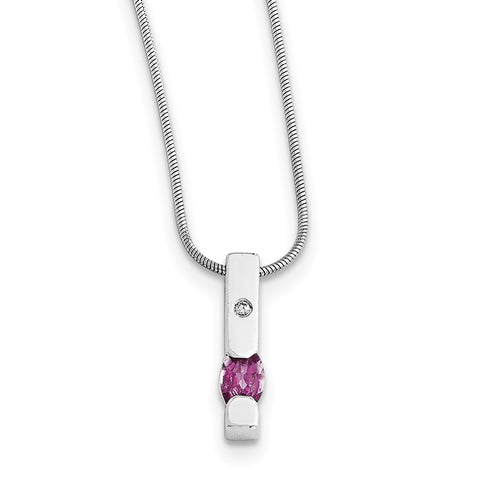 SS White Ice .02ct. Diamond and Pink Topaz Necklace QW209 - shirin-diamonds