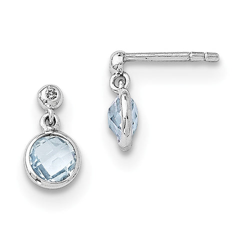 SS White Ice Blue Topaz And Diamond Post Earrings QW360 - shirin-diamonds