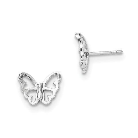 SS White Ice .01 ct Diamond Butterfly Post Earrings QW384 - shirin-diamonds