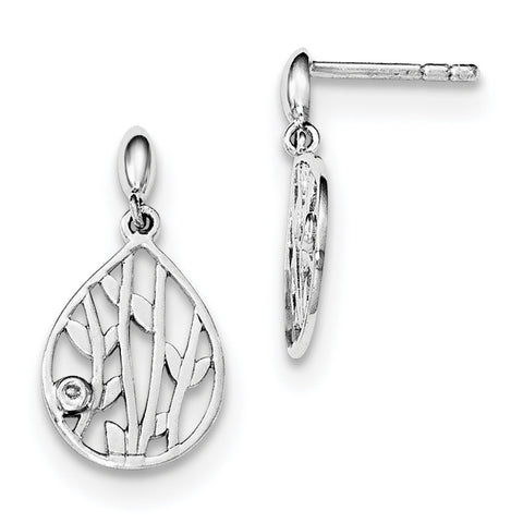 SS White Ice Diamond Leaf Post Dangle Earrings QW401 - shirin-diamonds