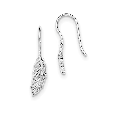 SS White Ice Diamond Feather Dangle Earrings QW402 - shirin-diamonds