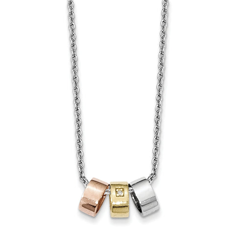 Sterling Silver Rose & Gold-tone Diamond Necklace QW434 - shirin-diamonds