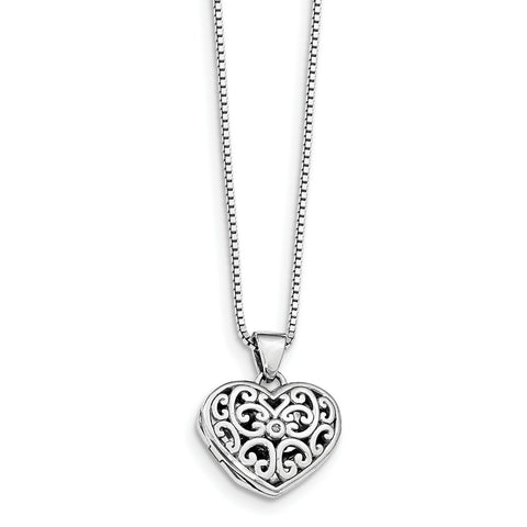 SS White Ice Diamond Heart Locket Necklace QW439 - shirin-diamonds