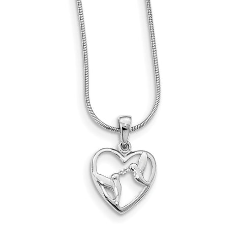 SS White Ice Diamond Bird & Heart Necklace QW446 - shirin-diamonds