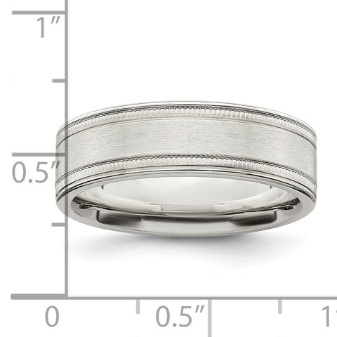 SS 6mm Brushed Fancy Band Size 9.5