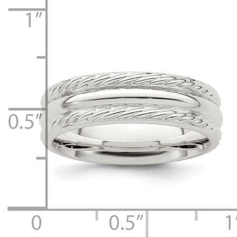 SS 6mm Polished Fancy Band Size 11.5