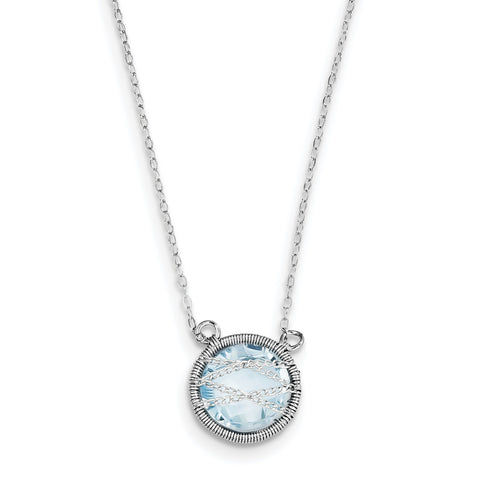Sterling Silver Rhodium-plated Blue Topaz w/1.5in Ext 18in Necklace QX907BT - shirin-diamonds