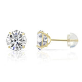 Solid 14k Yellow Gold CZ Round or Princess cut Diamond Simulant 0.50ctw - 1.5ctw Stud Earrings