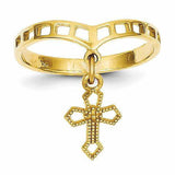 14k Polished Cross Dangle Charm Ring - shirin-diamonds