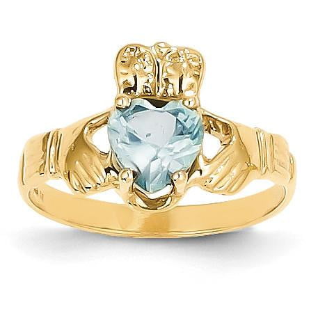14k March Birthstone Claddagh Ring - shirin-diamonds