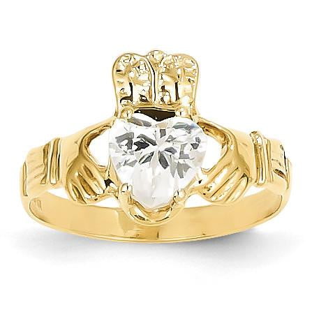 14k April Birthstone Claddagh Ring - shirin-diamonds