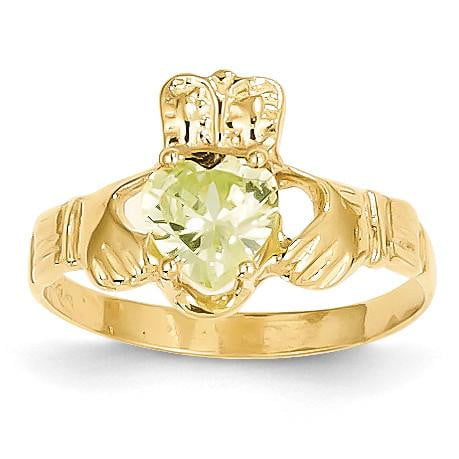 14k August Birthstone Claddagh Ring - shirin-diamonds