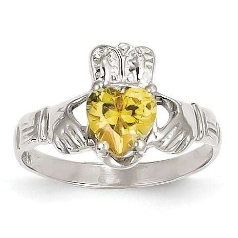14k White Gold November Birthstone Claddagh Ring - shirin-diamonds