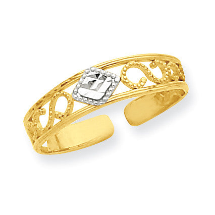 14k & Rhodium Diamond-Cut Toe Ring R552 - shirin-diamonds