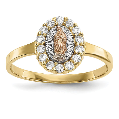 14k Two-tone w/White Rhodium CZ Lady of Guadalupe Ring - shirin-diamonds
