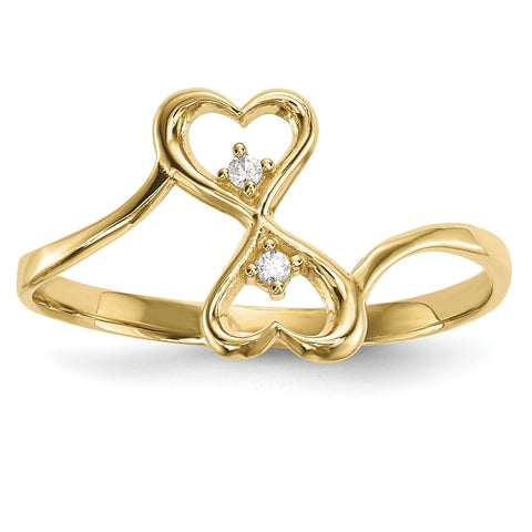 14k CZ Double Heart Ring - shirin-diamonds