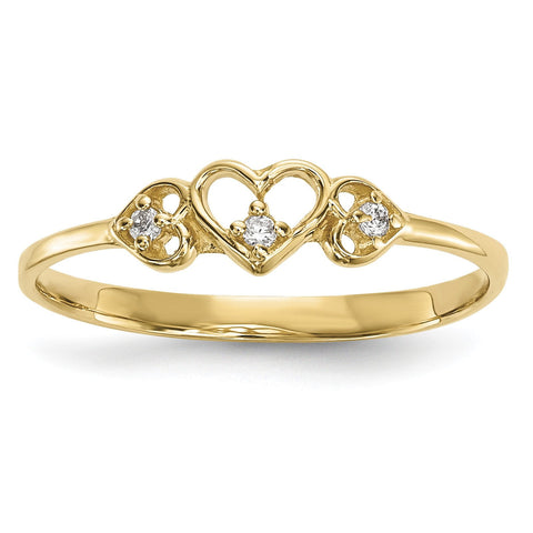 14k CZ 3-Hearts Ring - shirin-diamonds