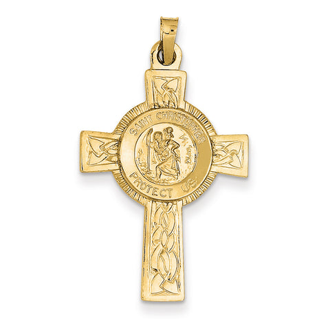 14k Cross w/St. Christopher Medal Pendant REL107 - shirin-diamonds