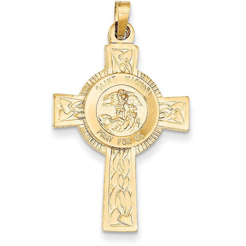14k Cross w/St. Michael Medal Pendant REL111 - shirin-diamonds